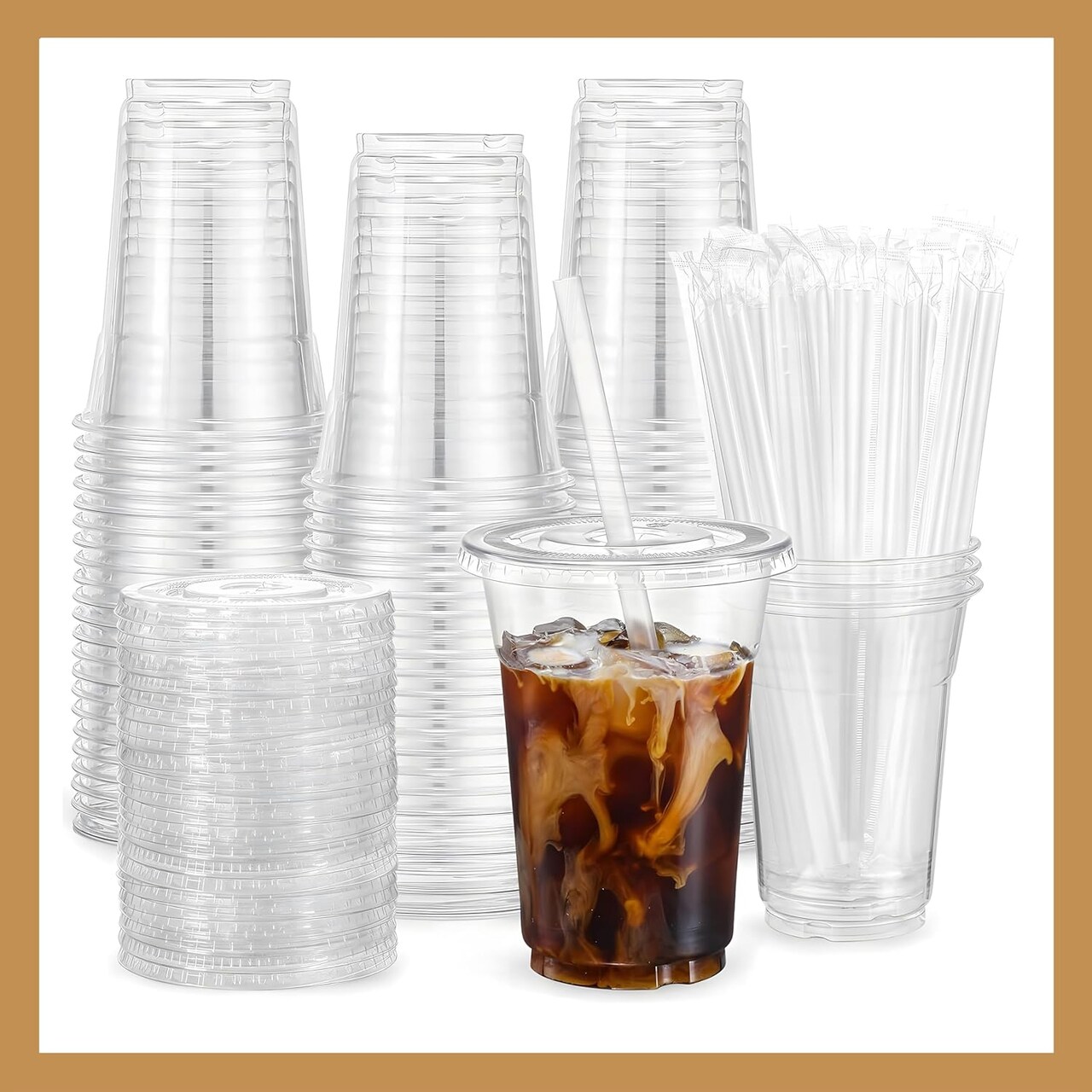 Plastic Clear Cups 16 oz with Lids and Straws 25 Set Disposable Cold Beverage Drinking Iced Coffee Water Juice Tea Party Travel Cafe Restaurant School Office Home Kitchen (25 Set, 16 oz)